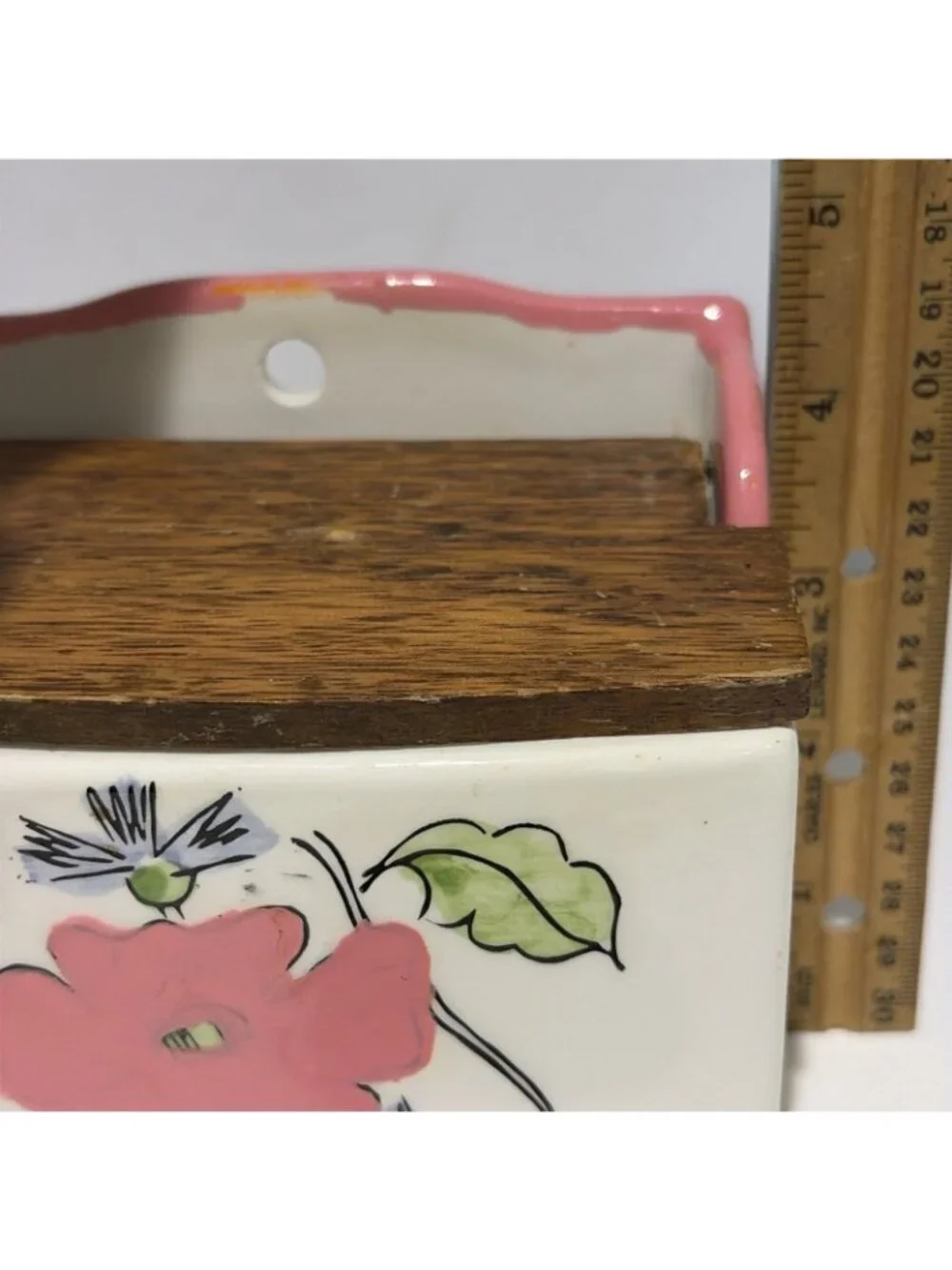 Vintage Floral Salt Cellar Box With Wooden Lid Ceramic Farmhouse Japan 4.5